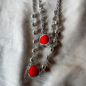 Necklace with  red inlay and earrings